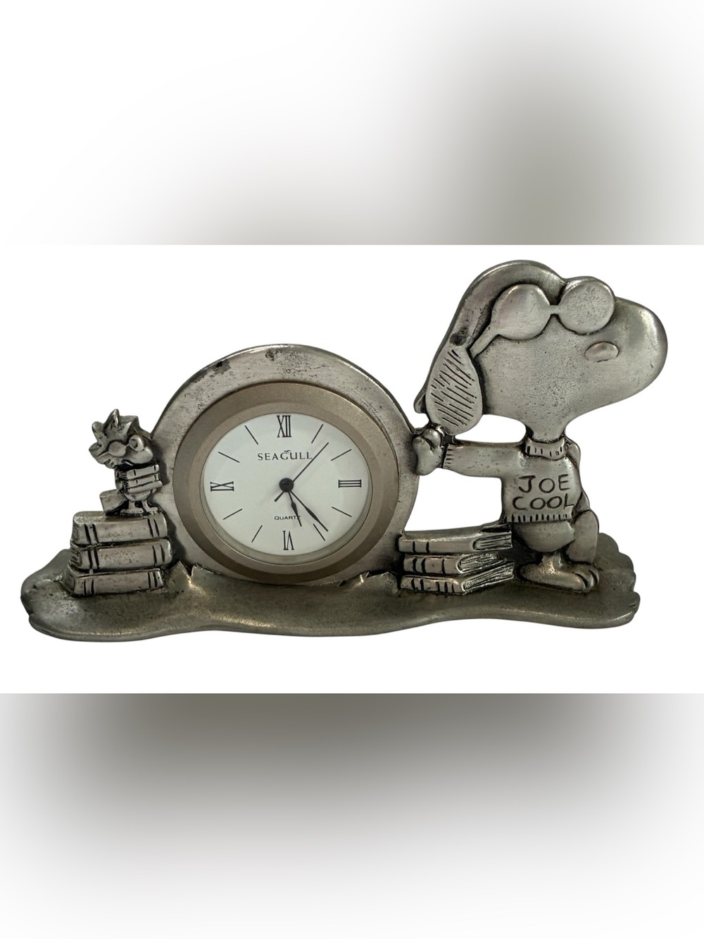 VINTAGE PEWTER SNOOPY CLOCK PEANUTS COLLECTION SEAGULL